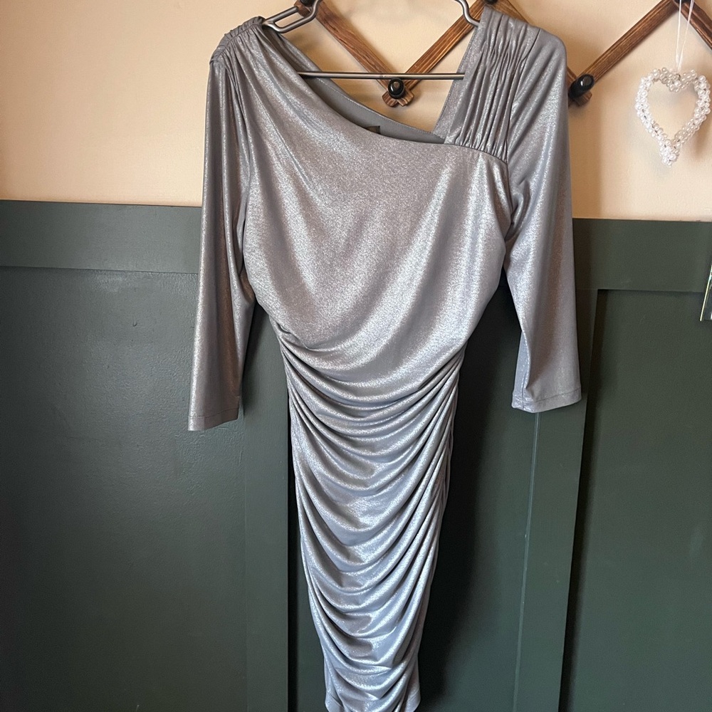Guess Silver Platinum Sparkle Slinky Wiggle dress